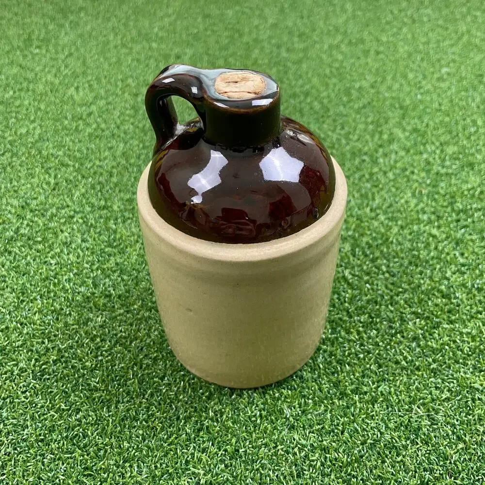 Vintage USA Pottery Whiskey Jug Syrup Brown and Tan Color Bar Decor 5